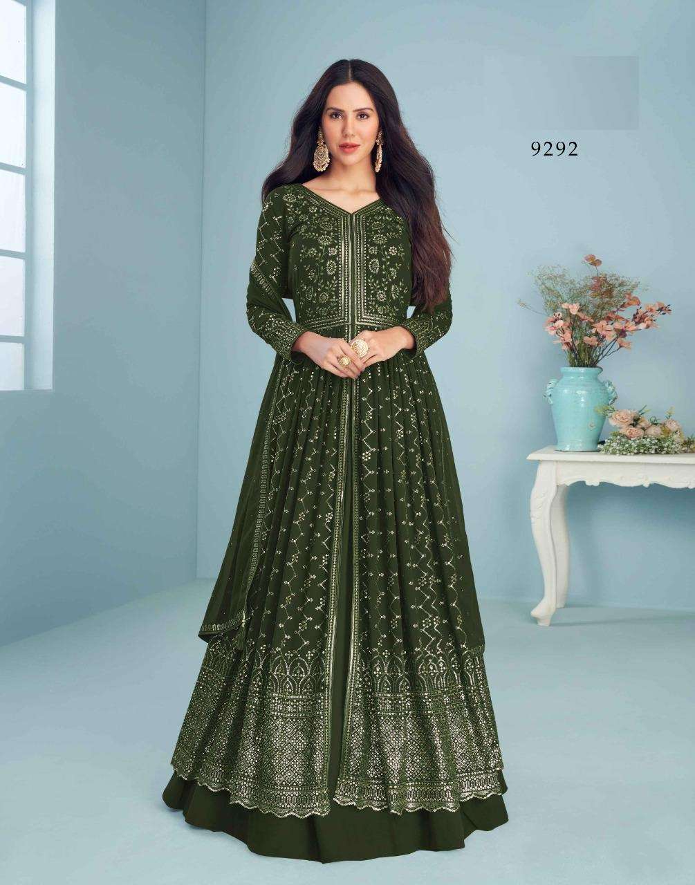 DESIGNER FANCY WEDDING PARTY WEAR HEAVY GOWN IN REAL GEORGETTE FABRIC AF MOGRA 9292