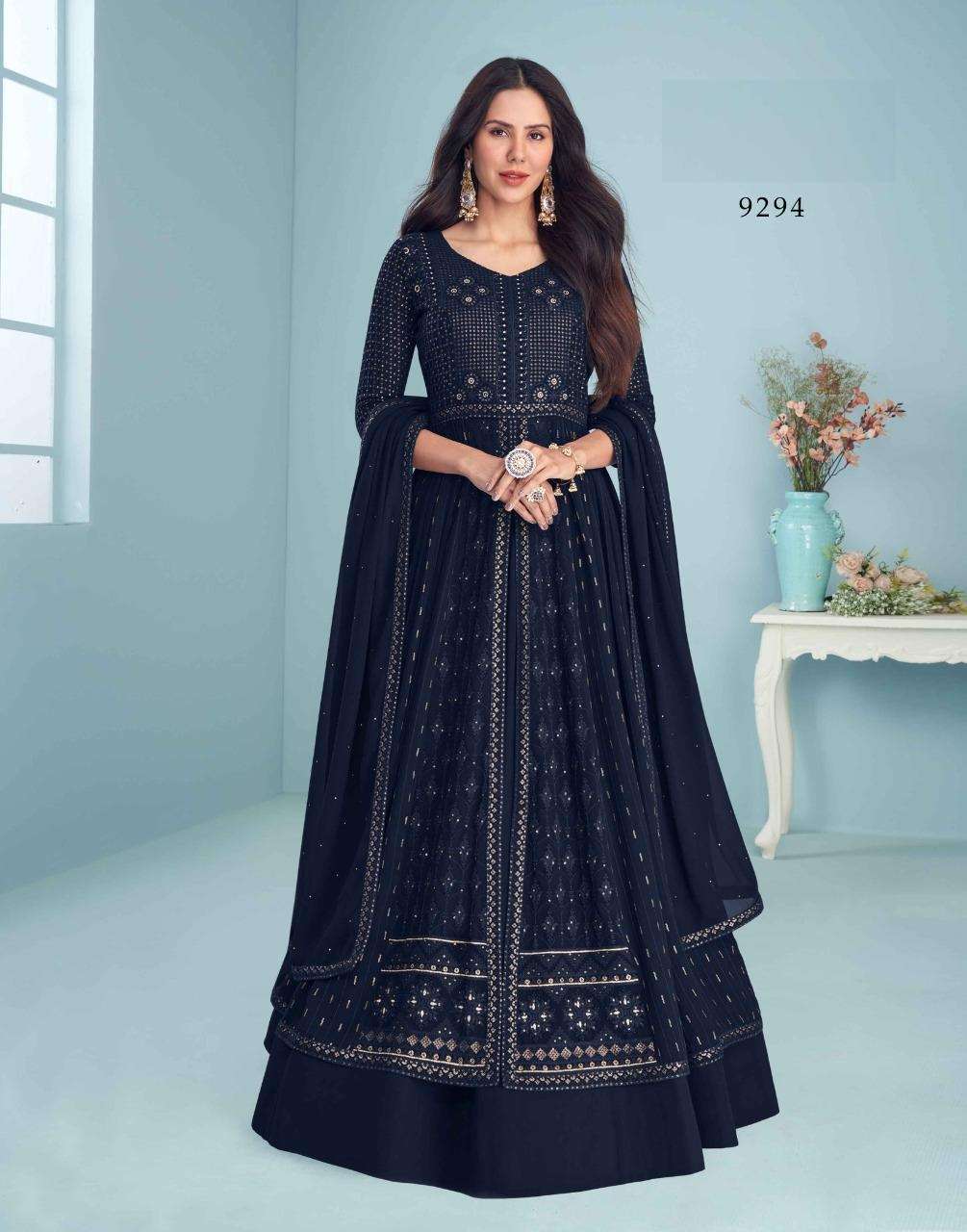 DESIGNER FANCY WEDDING PARTY WEAR HEAVY GOWN IN REAL GEORGETTE FABRIC AF MOGRA 9294