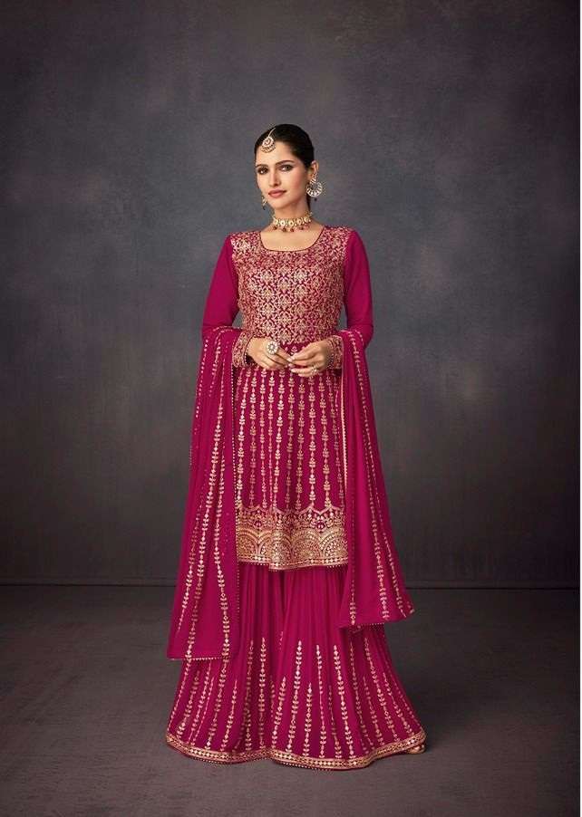 DESIGNER FANCY WEDDING PARTY WEAR HEAVY SHARARA IN REAL GEORGETTE FABRIC 7114