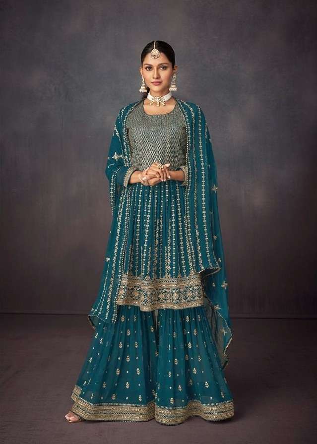 DESIGNER FANCY WEDDING PARTY WEAR HEAVY SHARARA IN REAL GEORGETTE FABRIC 7115