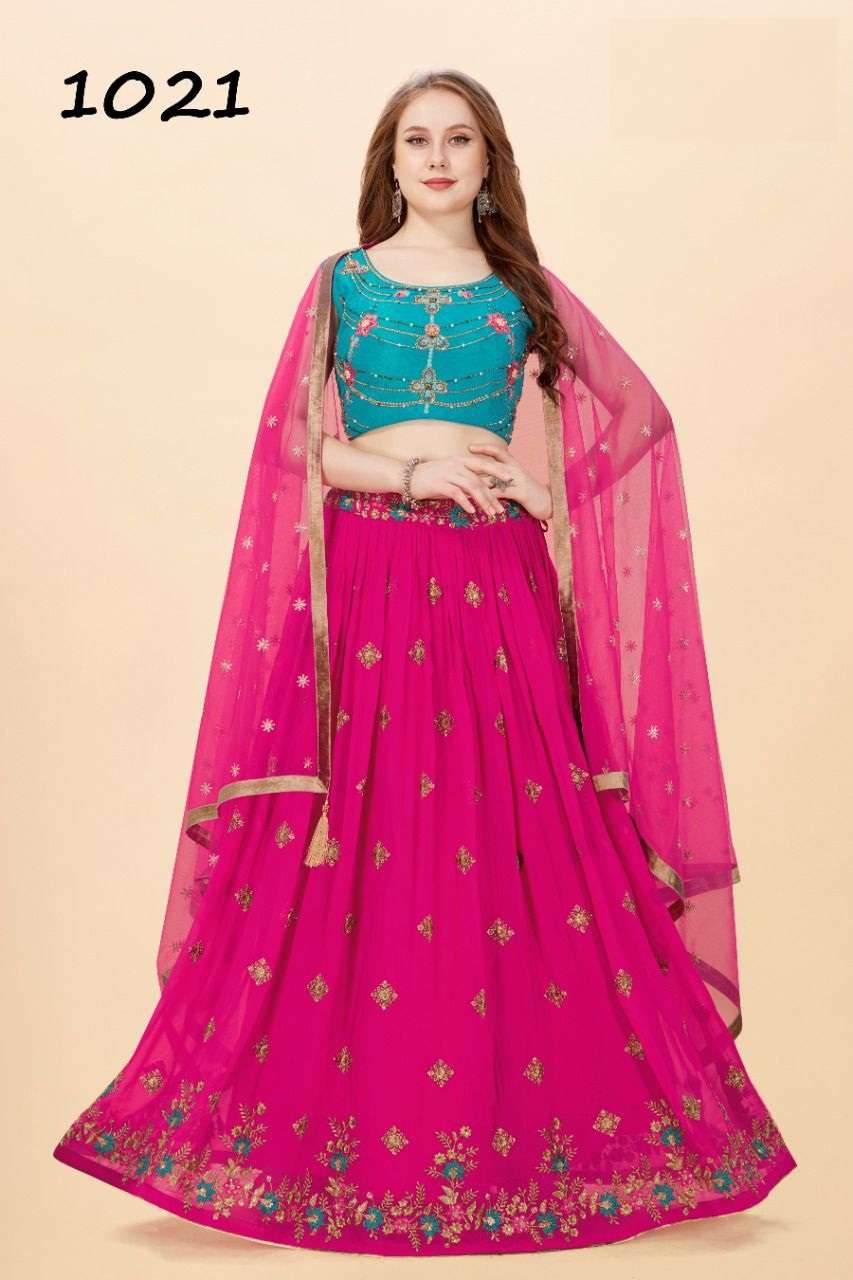 DESIGNER FANCY WEDDING PARTY WEAR SILK SATIN LEHENGA CHOLI COLLECTION MRDG APSARA 1021