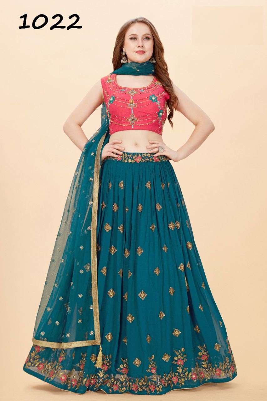 DESIGNER FANCY WEDDING PARTY WEAR SILK SATIN LEHENGA CHOLI COLLECTION MRDG APSARA 1022