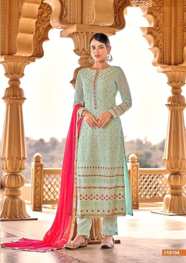 DESIGNER FANCY WEDDING PARTY WEAR STRAIGHT SALWAR SUIT IN GEORGETTE HOTLADY ALANKAR 10104