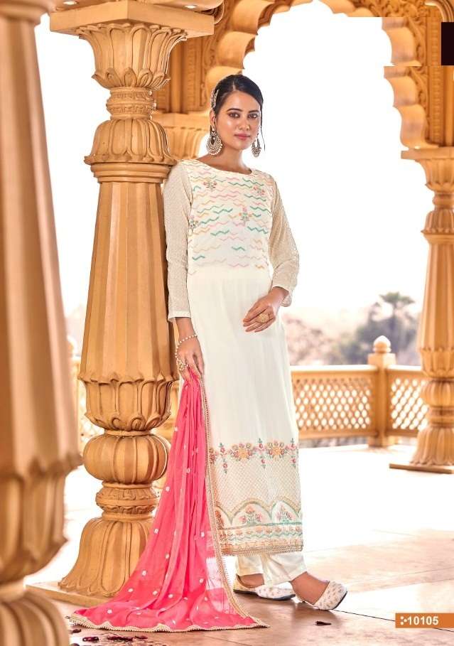 DESIGNER FANCY WEDDING PARTY WEAR STRAIGHT SALWAR SUIT IN GEORGETTE HOTLADY ALANKAR 10105