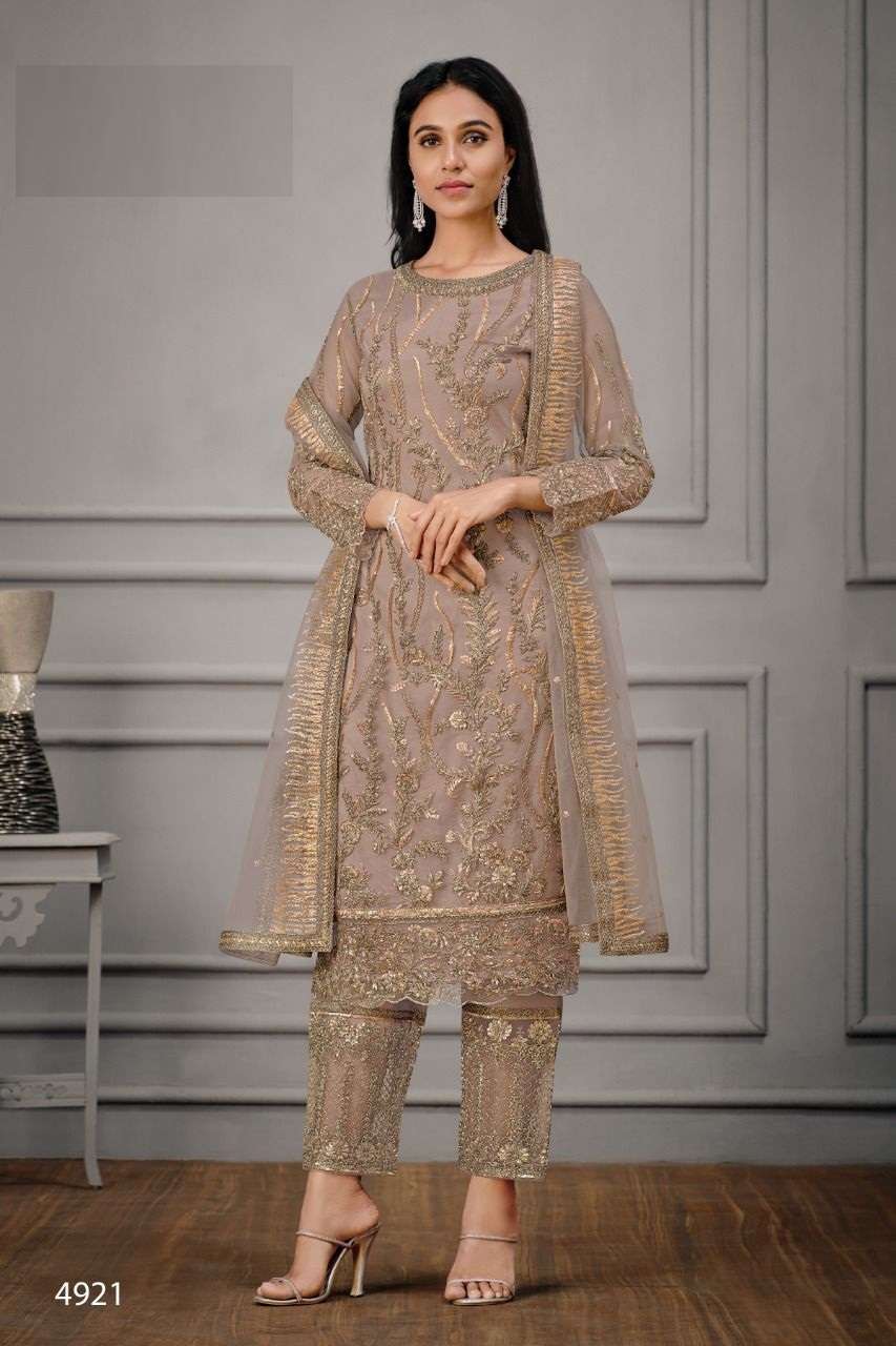 DESIGNER FANCY WEDDING PARTY WEAR STRAIGHT SALWAR SUIT IN NET FABRIC VIPRH 4921