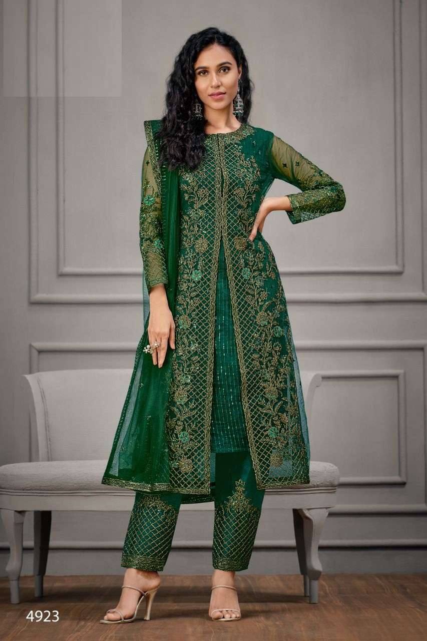 DESIGNER FANCY WEDDING PARTY WEAR STRAIGHT SALWAR SUIT IN NET FABRIC VIPRH 4923