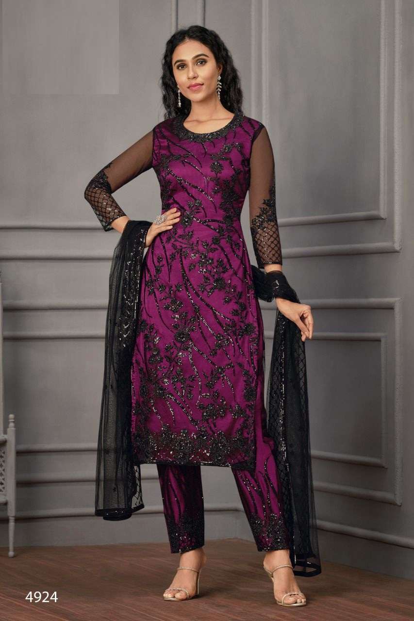 DESIGNER FANCY WEDDING PARTY WEAR STRAIGHT SALWAR SUIT IN NET FABRIC VIPRH 4924