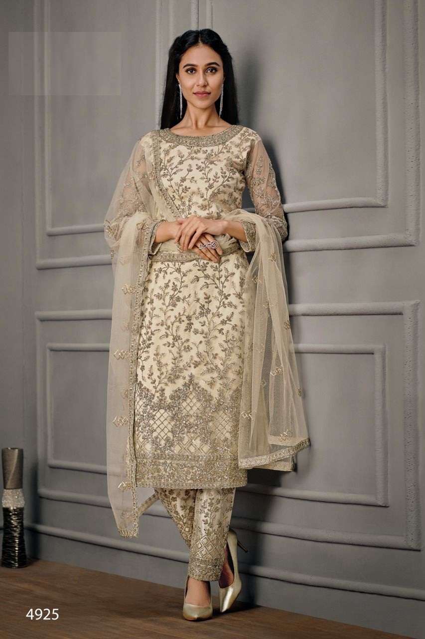 DESIGNER FANCY WEDDING PARTY WEAR STRAIGHT SALWAR SUIT IN NET FABRIC VIPRH 4925