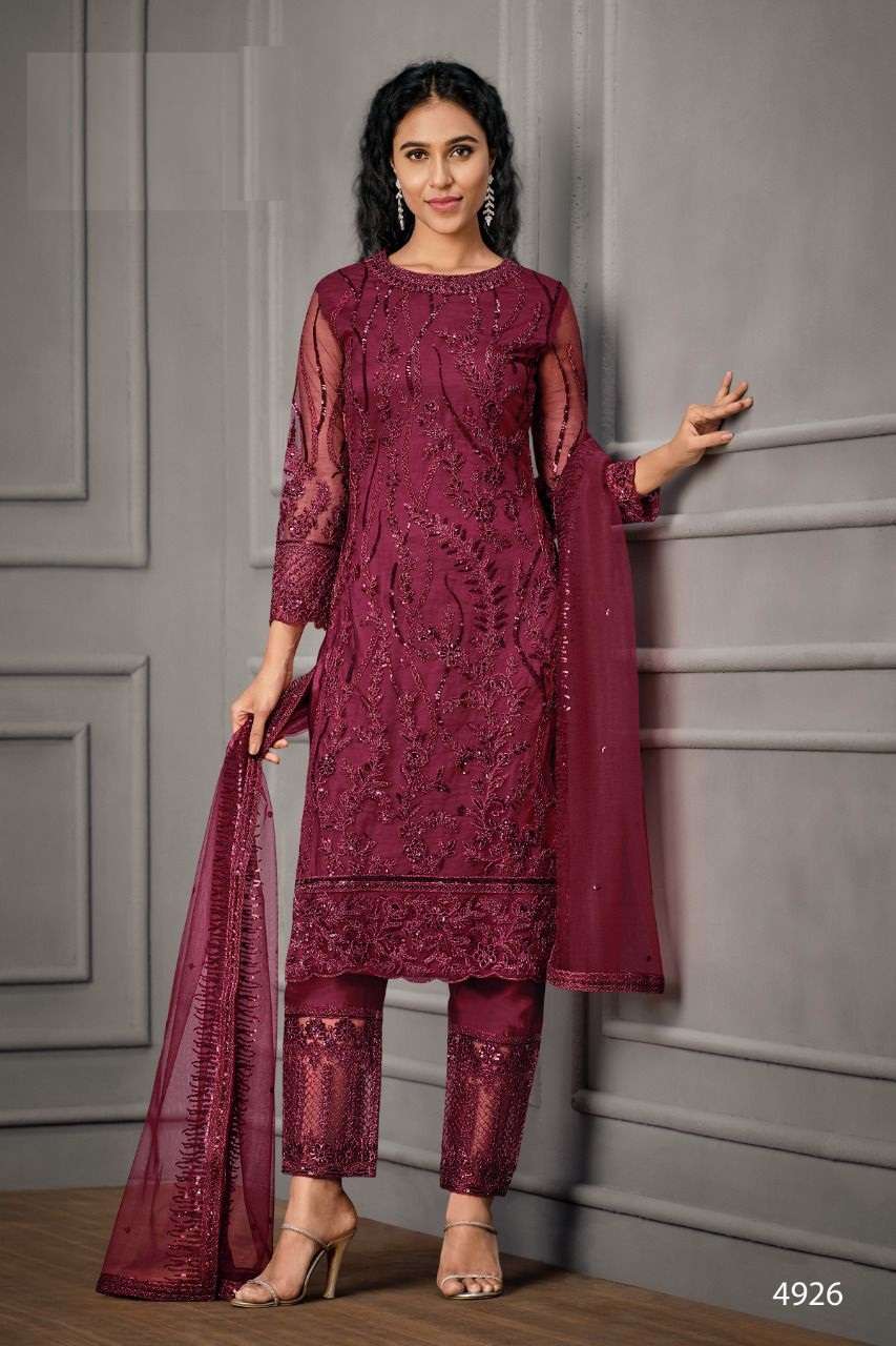 DESIGNER FANCY WEDDING PARTY WEAR STRAIGHT SALWAR SUIT IN NET FABRIC VIPRH 4926