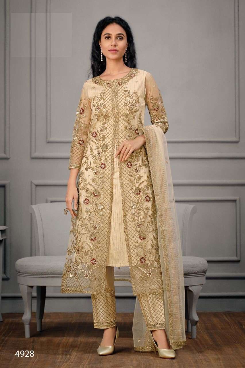 DESIGNER FANCY WEDDING PARTY WEAR STRAIGHT SALWAR SUIT IN NET FABRIC VIPRH 4928