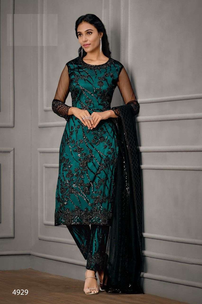 DESIGNER FANCY WEDDING PARTY WEAR STRAIGHT SALWAR SUIT IN NET FABRIC VIPRH 4929