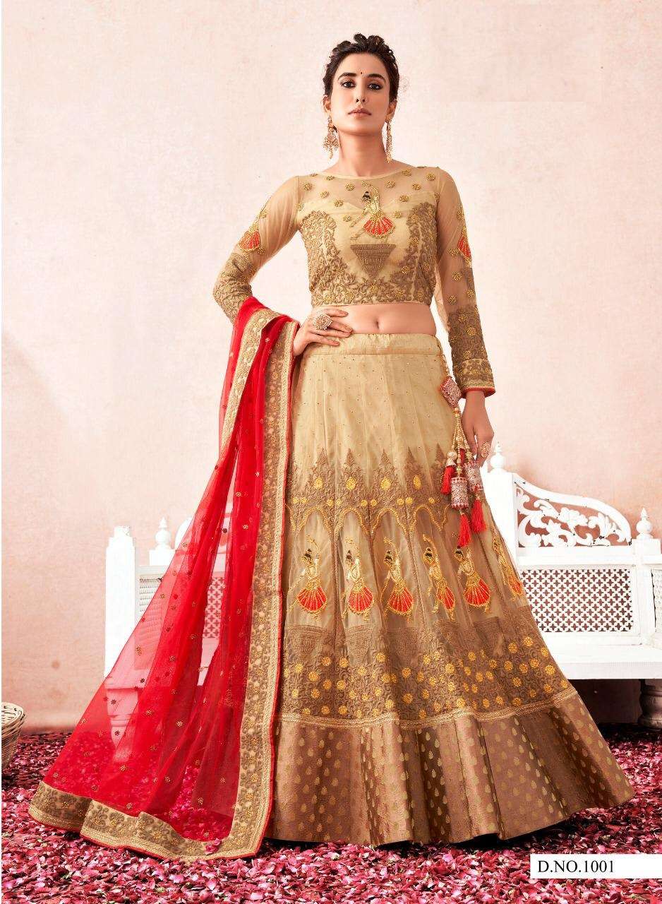 DESIGNER WEDDING BRIDAL PARTY WEAR LEHENGA CHOLI IN HEAVY NET ANANTESH SM 1001