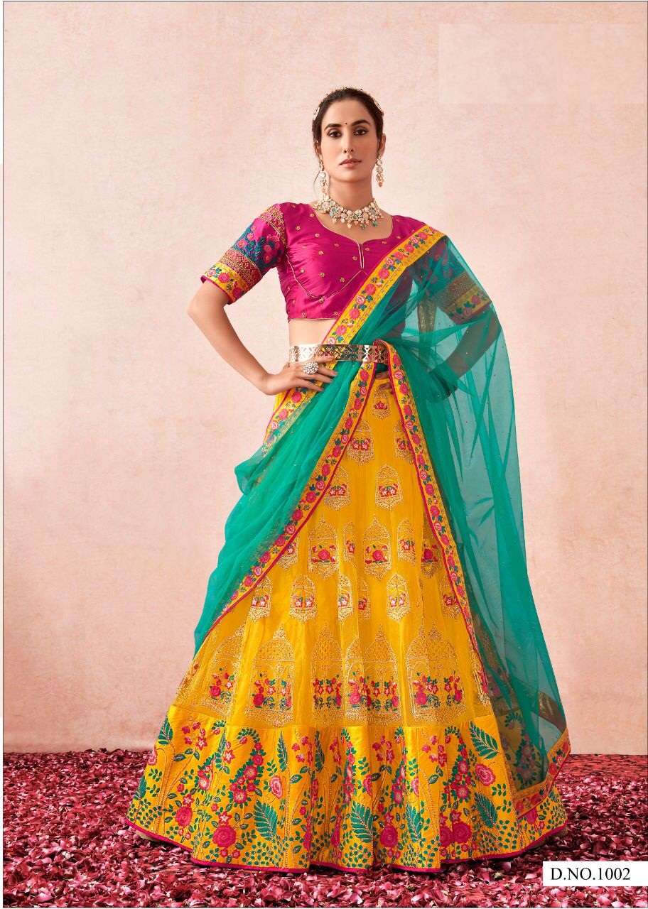 DESIGNER WEDDING BRIDAL PARTY WEAR LEHENGA CHOLI IN HEAVY NET ANANTESH SM 1002