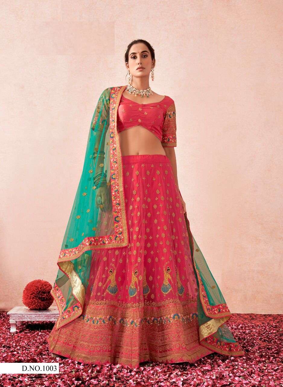 DESIGNER WEDDING BRIDAL PARTY WEAR LEHENGA CHOLI IN HEAVY NET ANANTESH SM 1003