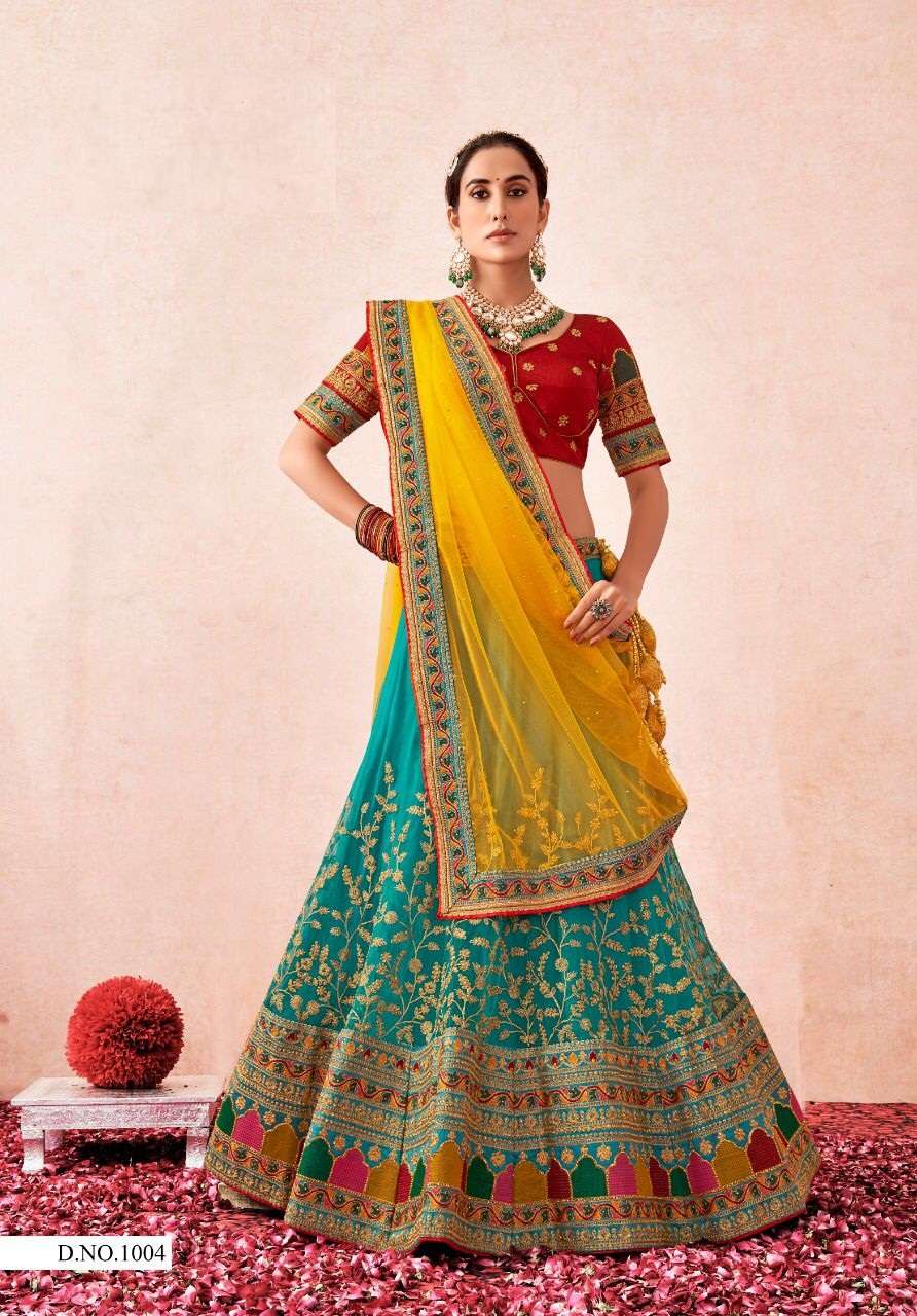 DESIGNER WEDDING BRIDAL PARTY WEAR LEHENGA CHOLI IN HEAVY NET ANANTESH SM 1004