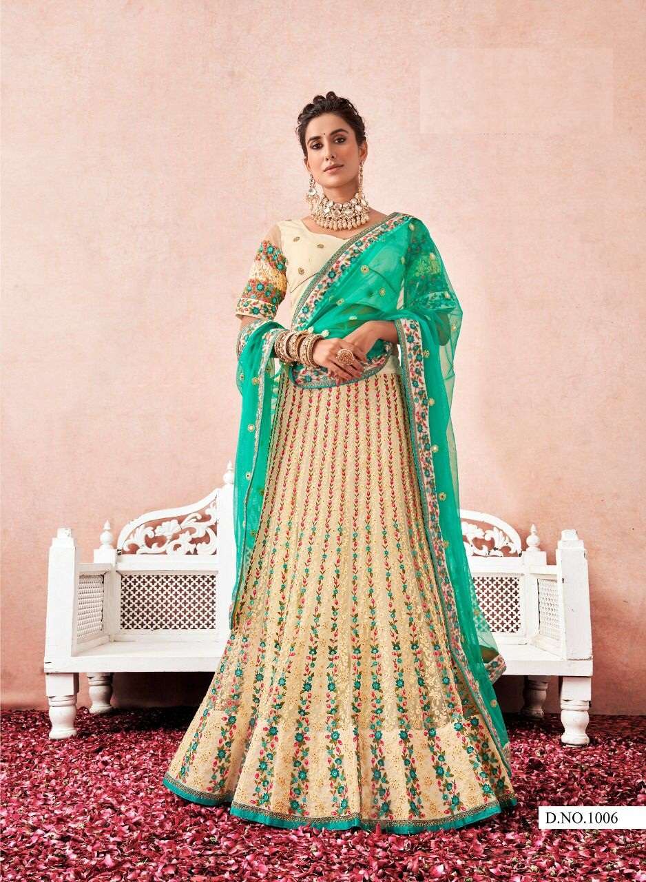 DESIGNER WEDDING BRIDAL PARTY WEAR LEHENGA CHOLI IN HEAVY NET ANANTESH SM 1006