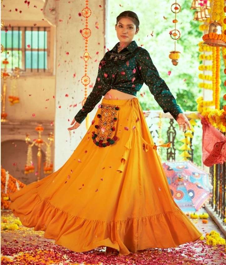 FANCY TRENDY NAVRATI GAMTHI FANCY WEAR SKIRT TOP TYPE LEHENGA CHOLI KF 2106