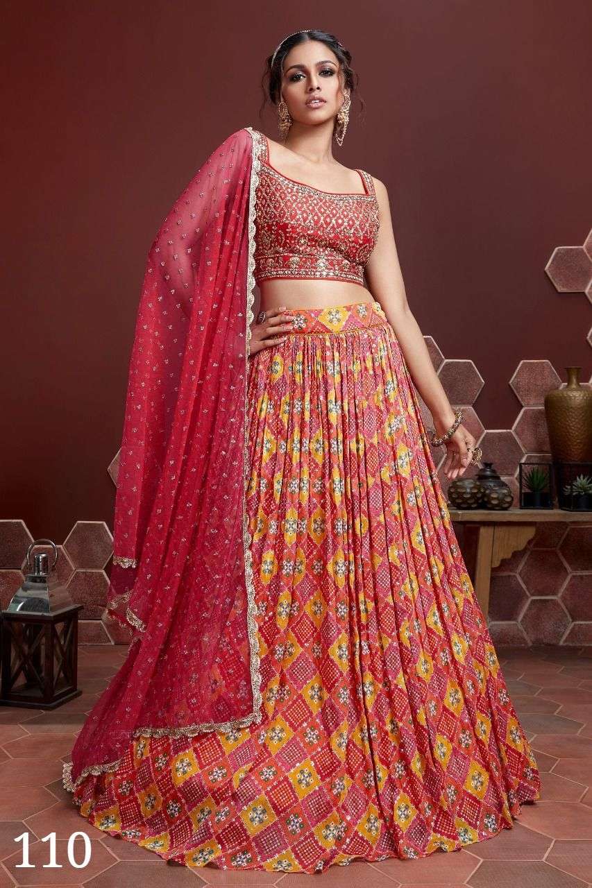 PREMIUM DESIGNER FANCY WEDDING PARTY WEAR EXCLUSIVE HEAVY SILK LEHENGA CHOLI SENHORA MANDAKINI 110