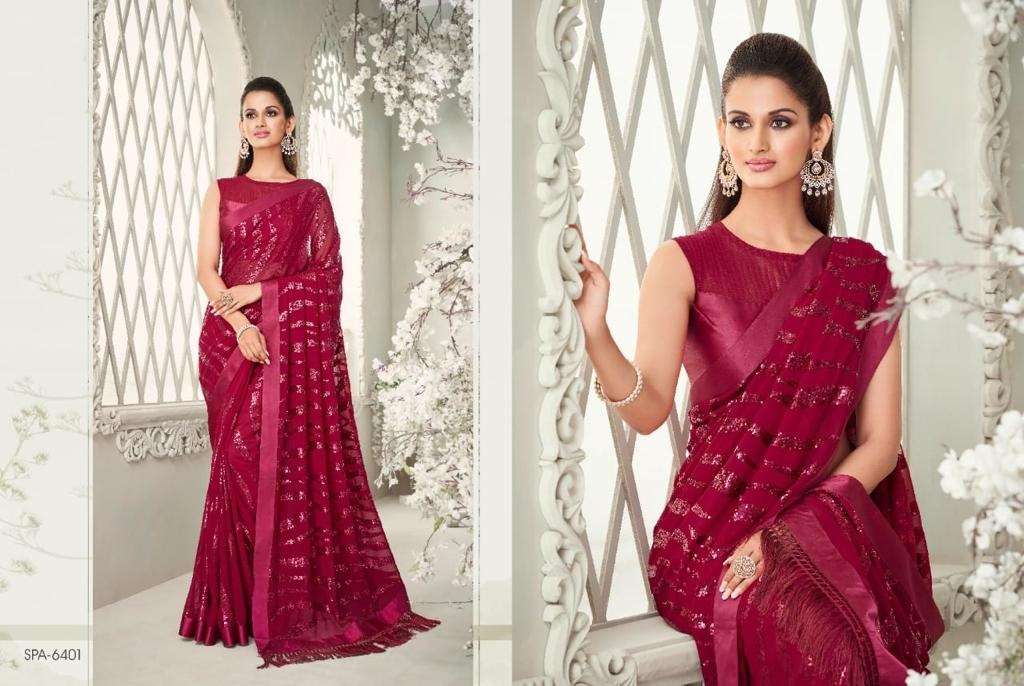 PREMIUM DESIGNER FANCY WEDDING PARTY WEAR SAREE IN GEORGETTE WITH SEQUENCE WORK TFH 6401