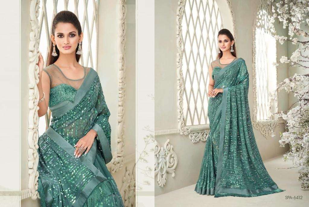 PREMIUM DESIGNER FANCY WEDDING PARTY WEAR SAREE IN GEORGETTE WITH SEQUENCE WORK TFH 6412