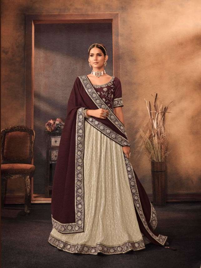 BEIGE COLOR DESIGNER FANCY TRENDY PARTY WEAR GEORGETTE SILK LEHENGA CHOLI KAVIRA SM502