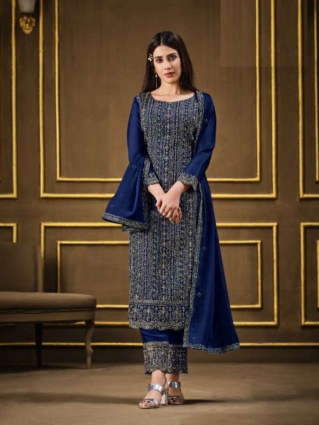 BLUE DESIGNER FANCY SALWAR SUIT FOR WEDDING PARTY WEAR IN TWO TONE GEORGETTE FABRIC 4895