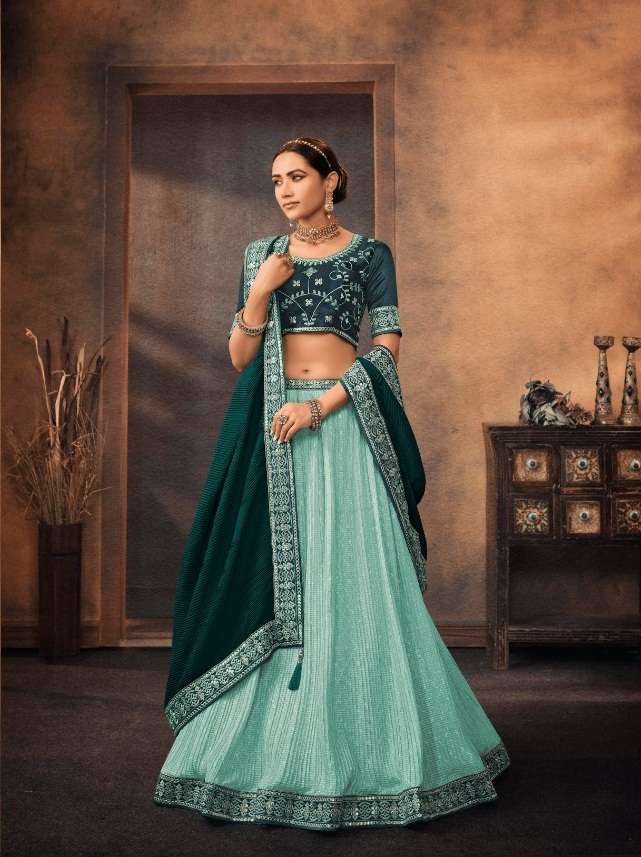 BLUE DESIGNER FANCY TRENDY PARTY WEAR GEORGETTE SILK LEHENGA CHOLI KAVIRA SM509