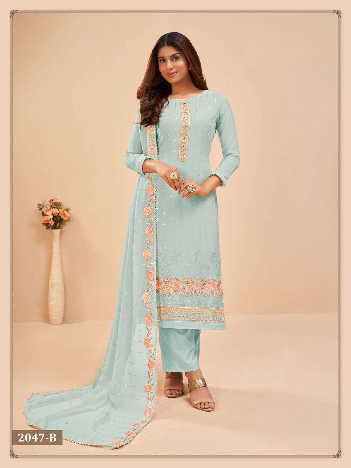 DESIGNER FANCY GEORGETTE SILK WEDDING PARTY WEAR STRAIGHT LAWN SALWAR SUIT MURAD 2047 B