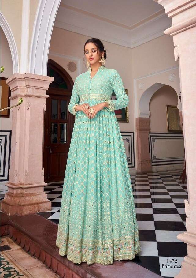 DESIGNER FANCY LONG ANARKALI GOWN SALWAR SUIT FOR WEDDING PARTY WEAR IN GEORGETTE FABRIC PRIME ROSE 7 1472