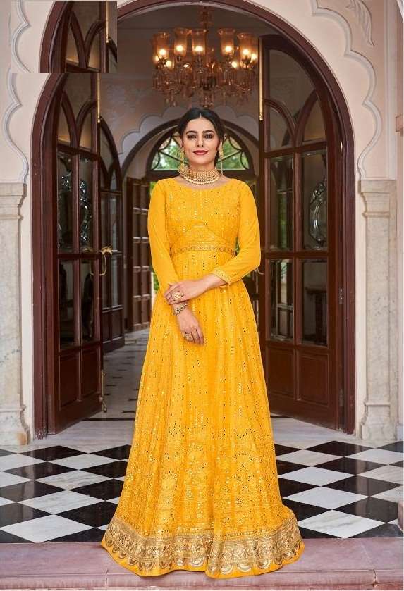 DESIGNER FANCY LONG ANARKALI GOWN SALWAR SUIT FOR WEDDING PARTY WEAR IN GEORGETTE FABRIC PRIME ROSE 7 1473