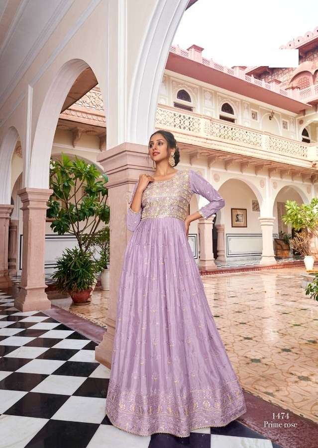 DESIGNER FANCY LONG ANARKALI GOWN SALWAR SUIT FOR WEDDING PARTY WEAR IN GEORGETTE FABRIC PRIME ROSE 7 1474