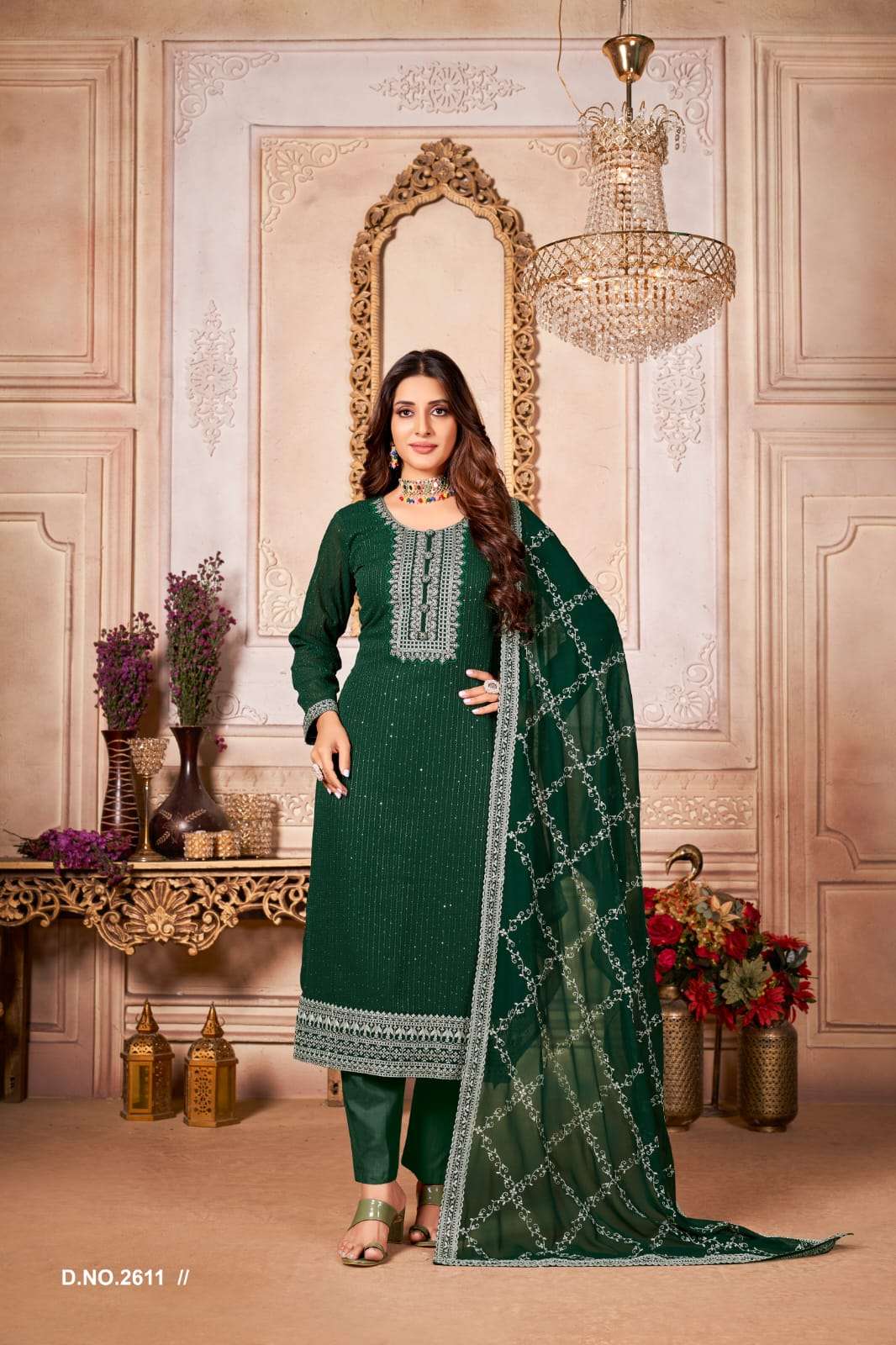 DESIGNER FANCY LONG ANARKALI SALWAR SUIT FOR WEDDING PARTY WEAR IN GEORGETTE FABRIC TWISHA 2611