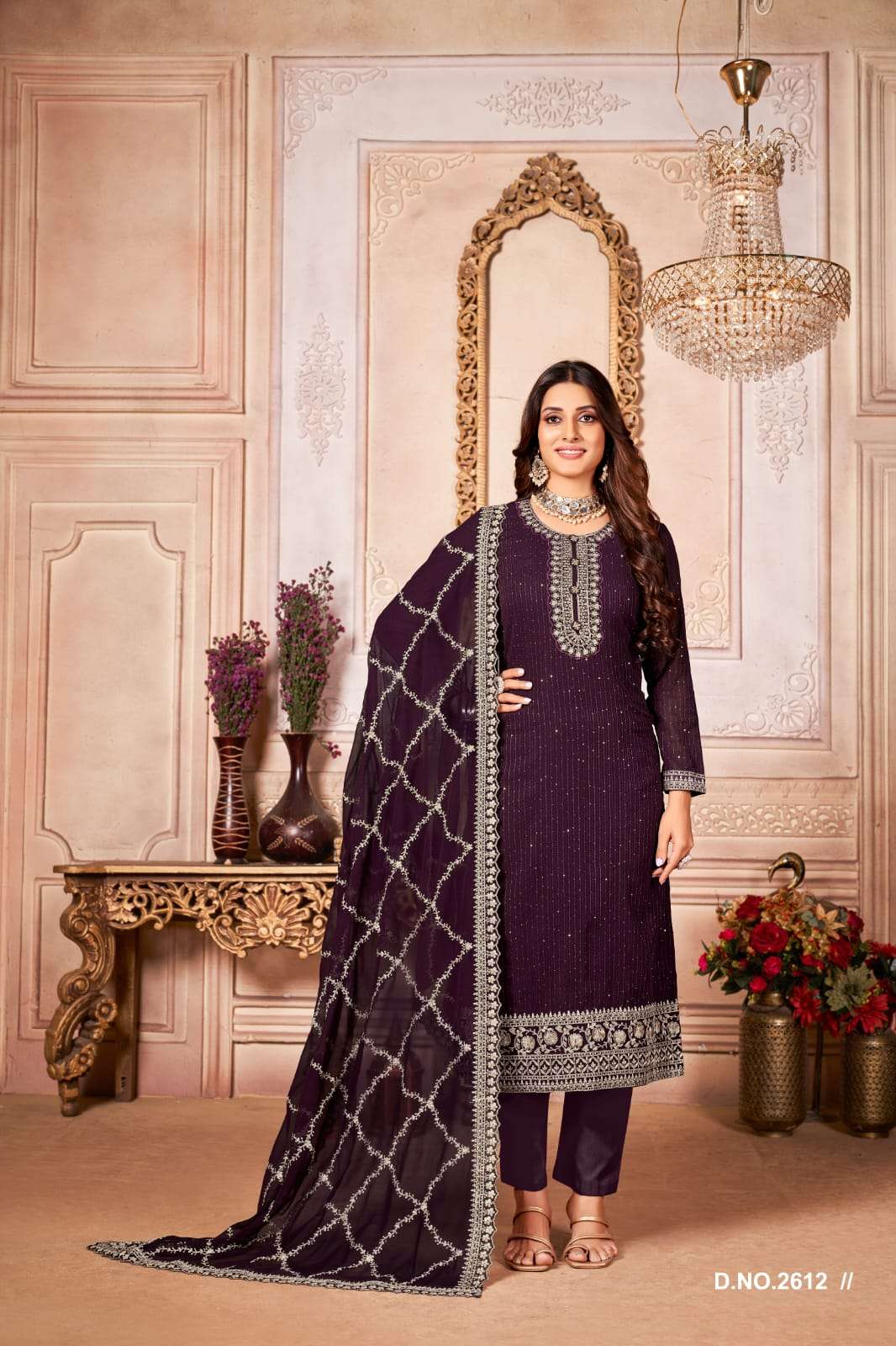 DESIGNER FANCY LONG ANARKALI SALWAR SUIT FOR WEDDING PARTY WEAR IN GEORGETTE FABRIC TWISHA 2612