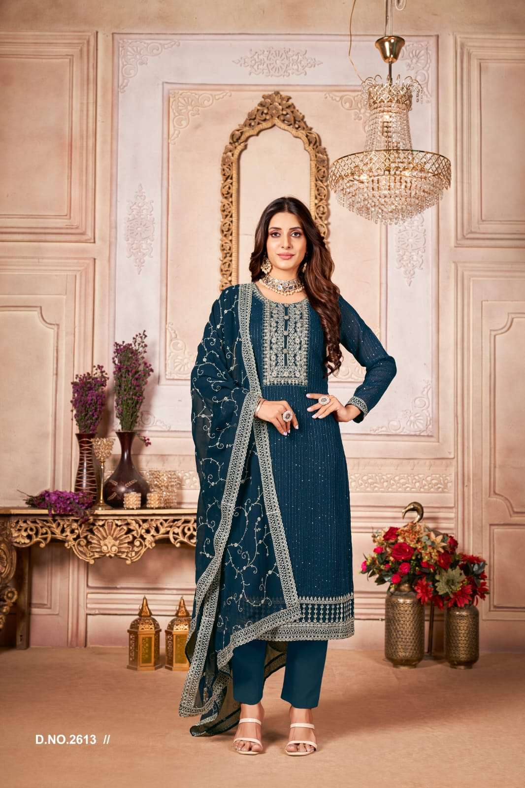 DESIGNER FANCY LONG ANARKALI SALWAR SUIT FOR WEDDING PARTY WEAR IN GEORGETTE FABRIC TWISHA 2613