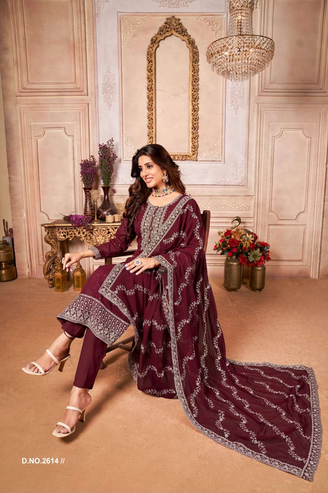 DESIGNER FANCY LONG ANARKALI SALWAR SUIT FOR WEDDING PARTY WEAR IN GEORGETTE FABRIC TWISHA 2614