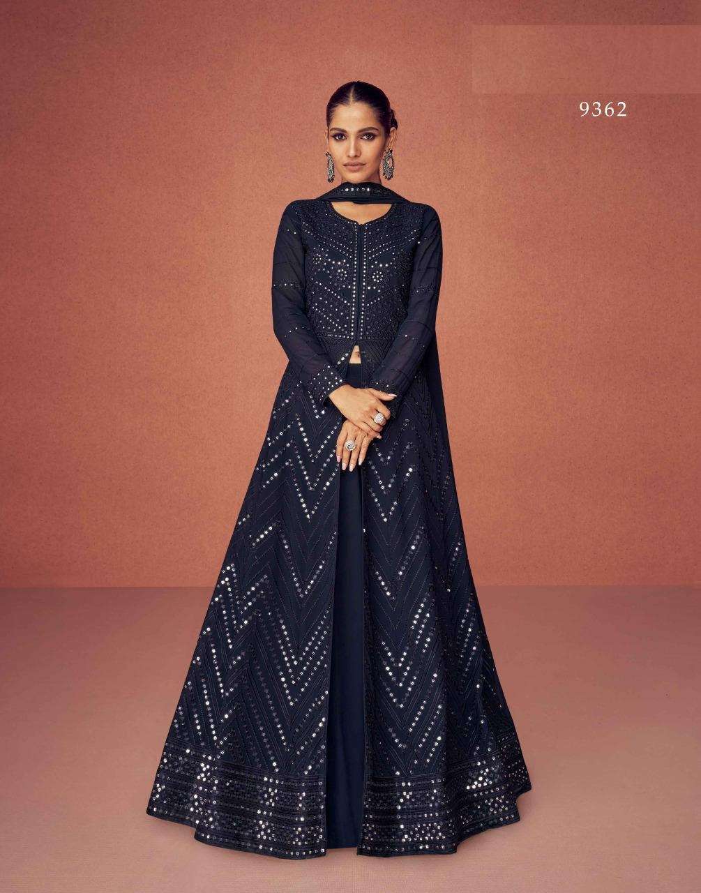 DESIGNER FANCY LONG BLUE ANARKALI GOWN SALWAR SUIT FOR WEDDING PARTY WEAR IN GEORGETTE FABRIC AF SEASON 9362