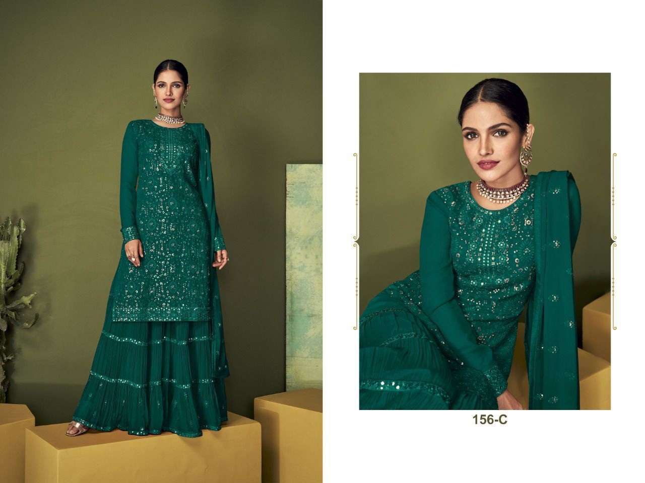 DESIGNER FANCY LONG GREEN ANARKALI SALWAR SUIT FOR WEDDING PARTY WEAR IN GEORGETTE FABRIC CPR SAYUR 156C