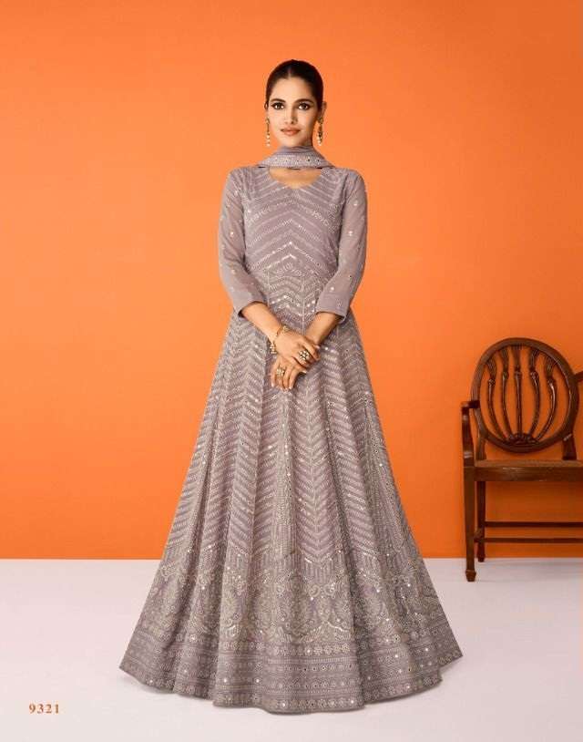 DESIGNER FANCY LONG GREY ANARKALI SALWAR SUIT FOR WEDDING PARTY WEAR IN GEORGETTE FABRIC IMARA 9321