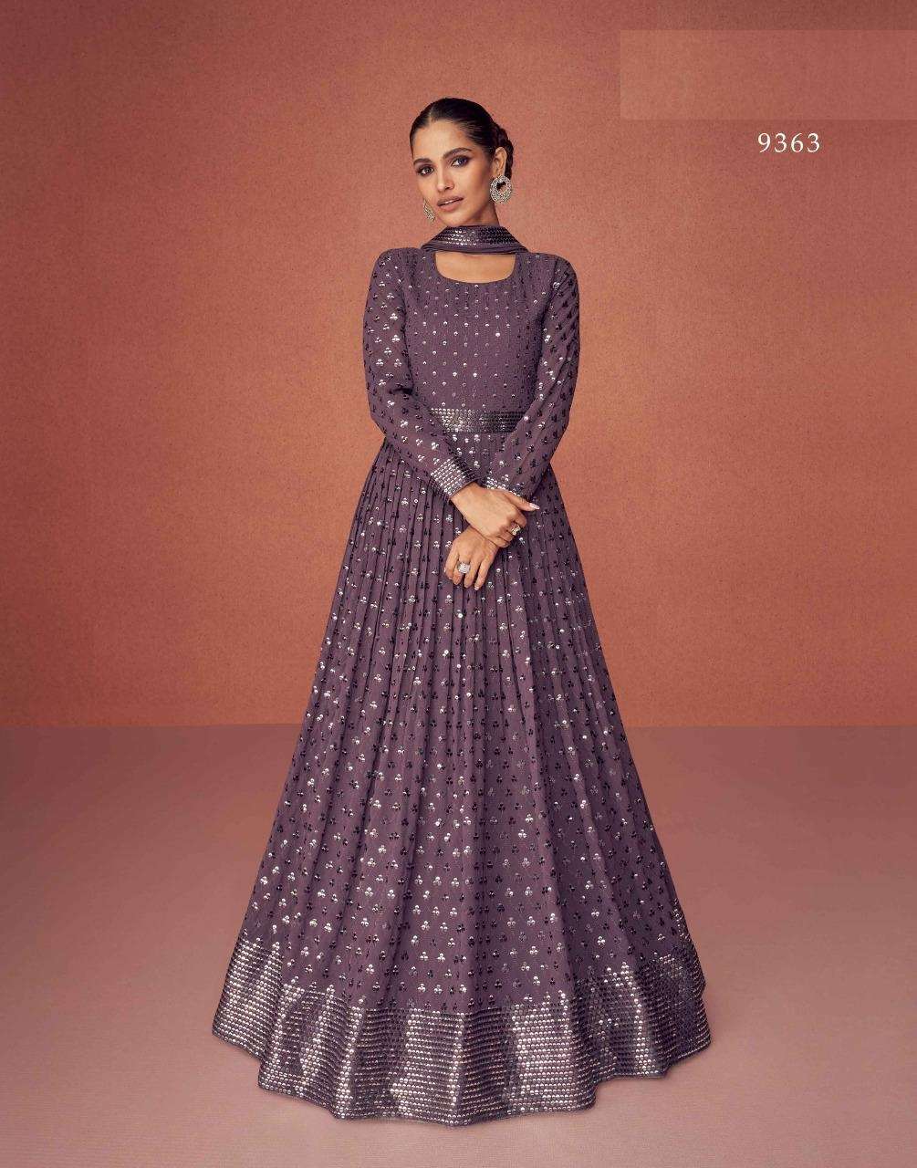 DESIGNER FANCY LONG PURPLE ANARKALI GOWN SALWAR SUIT FOR WEDDING PARTY WEAR IN GEORGETTE FABRIC AF SEASON 9363