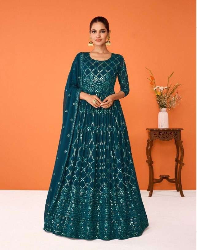 DESIGNER FANCY LONG RAMA GREEN ANARKALI SALWAR SUIT FOR WEDDING PARTY WEAR IN GEORGETTE FABRIC IMARA 9320