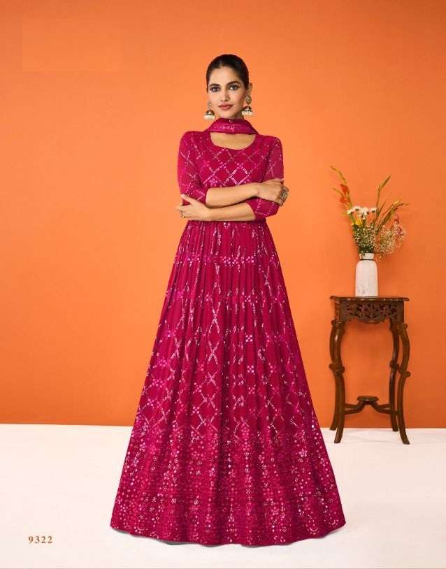 DESIGNER FANCY LONG RANI PINK ANARKALI SALWAR SUIT FOR WEDDING PARTY WEAR IN GEORGETTE FABRIC IMARA 9322