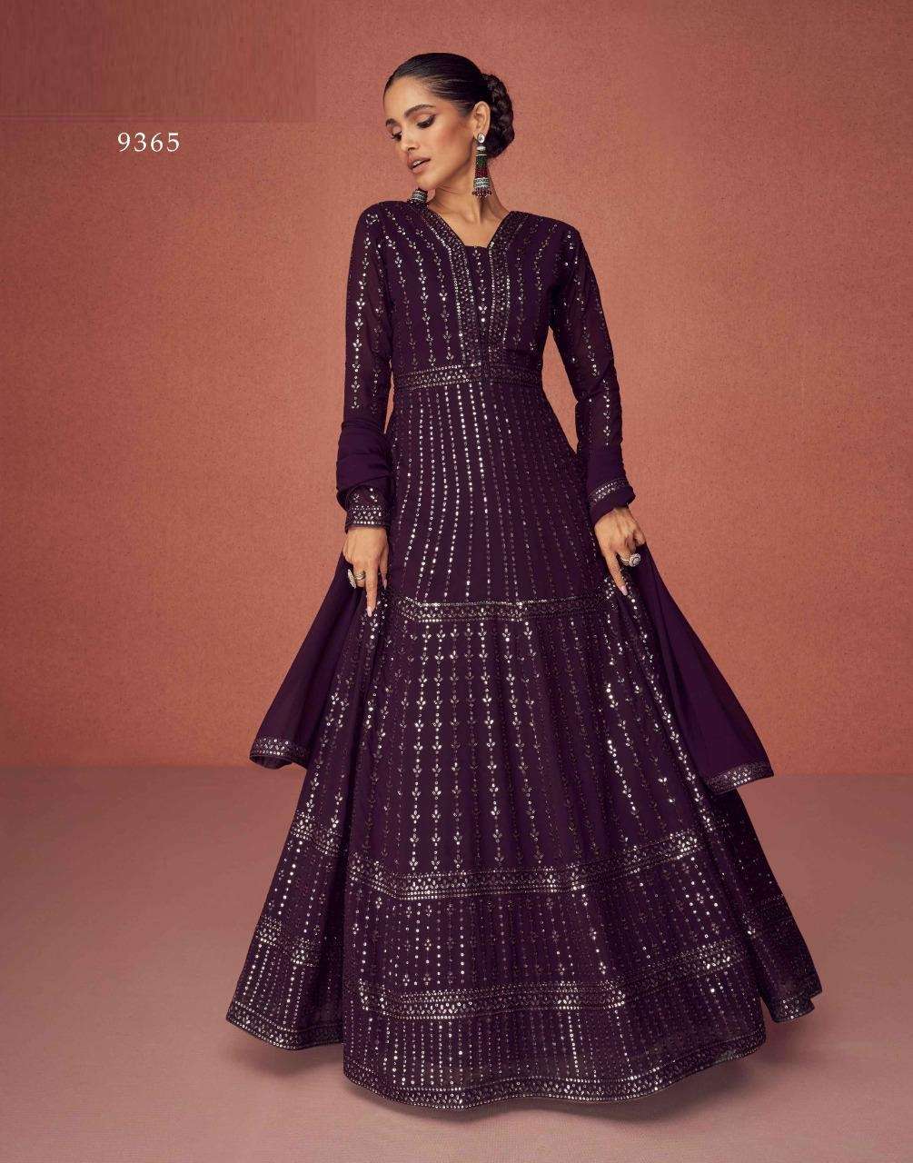 DESIGNER FANCY LONG WINE ANARKALI GOWN SALWAR SUIT FOR WEDDING PARTY WEAR IN GEORGETTE FABRIC AF SEASON 9365