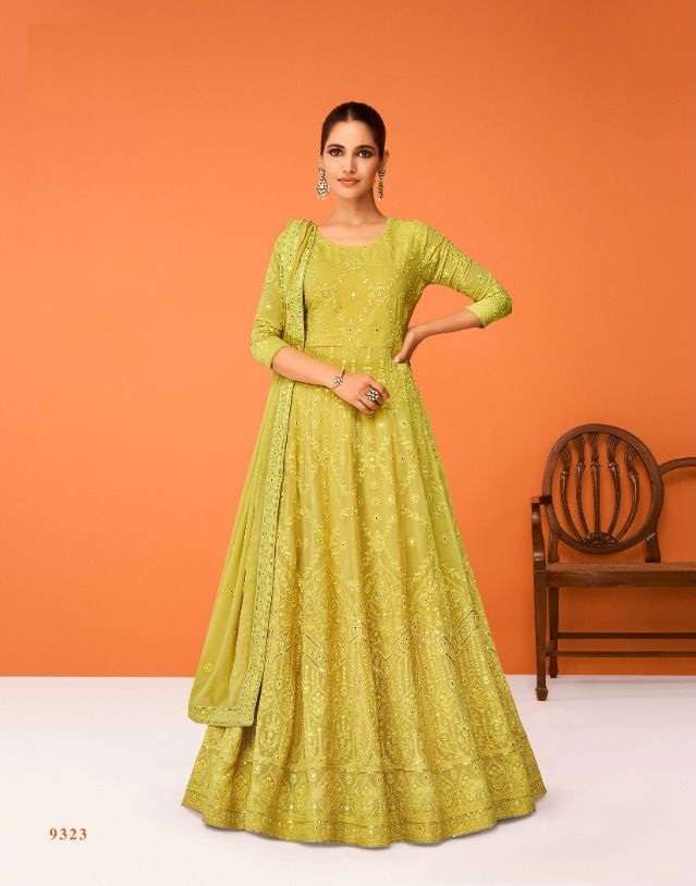 DESIGNER FANCY LONG YELLOW ANARKALI SALWAR SUIT FOR WEDDING PARTY WEAR IN GEORGETTE FABRIC IMARA 9323