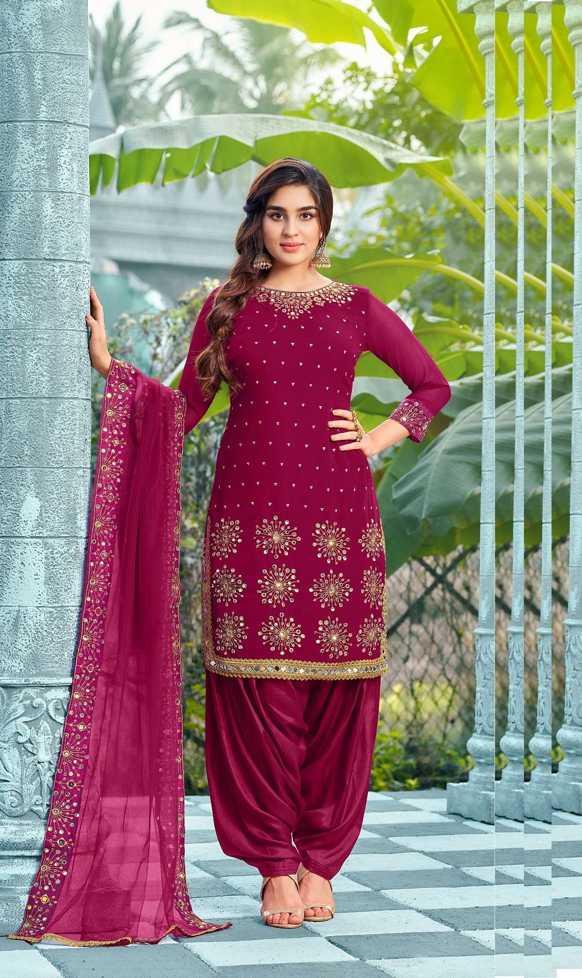 DESIGNER FANCY PARTY WEAR DESIGNER RANI PINK PATIYALA SALWAR SUIT IN GEORGETTE MRDNGI 2027A