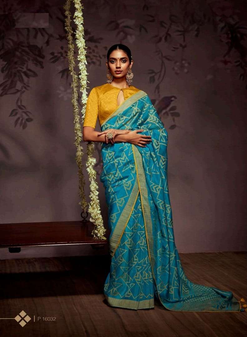 DESIGNER FANCY PARTY WEAR GEORGETTE BLUE SAREE EXCLUSIVE COLLECTION KIMORA RADHA 16032