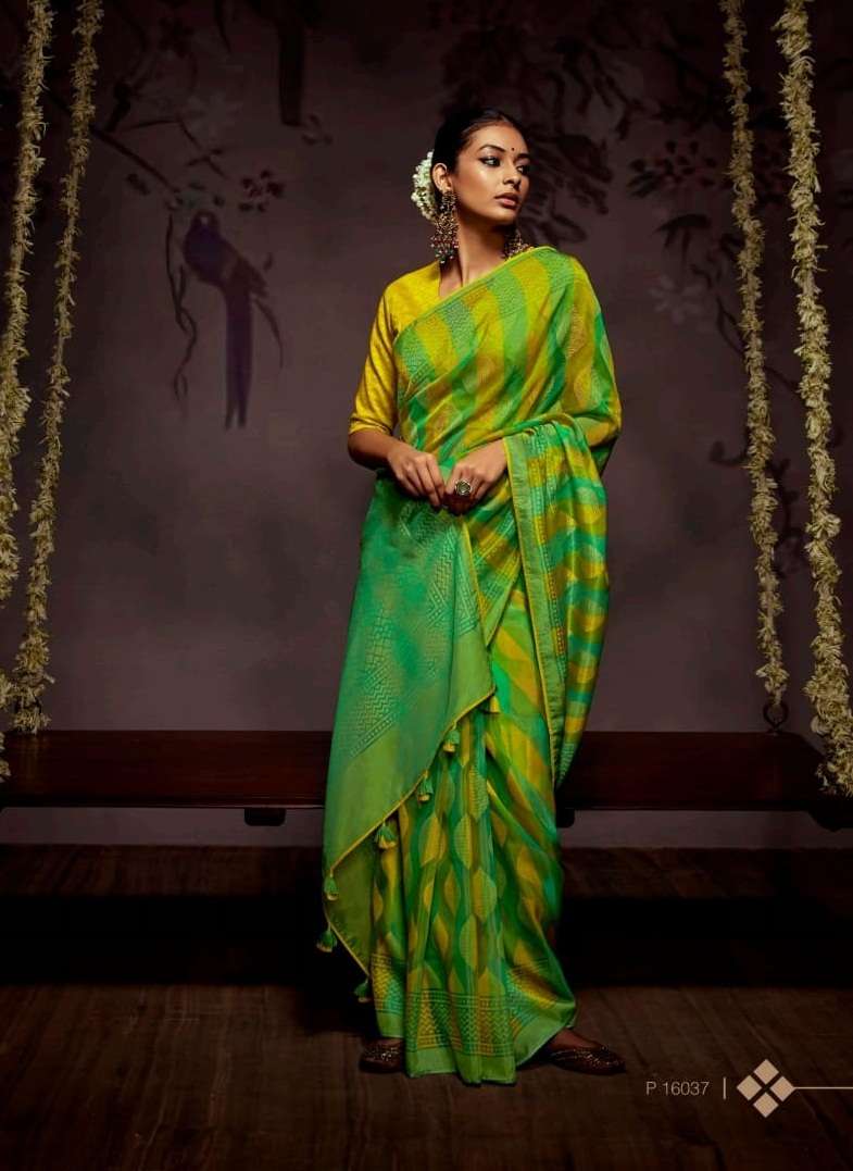 DESIGNER FANCY PARTY WEAR GEORGETTE GREEN SAREE EXCLUSIVE COLLECTION KIMORA RADHA 16037