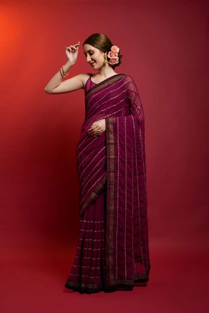 DESIGNER FANCY PARTY WEAR GEORGETTE SAREE EXCLUSIVE COLLECTION PURPLE SM 8