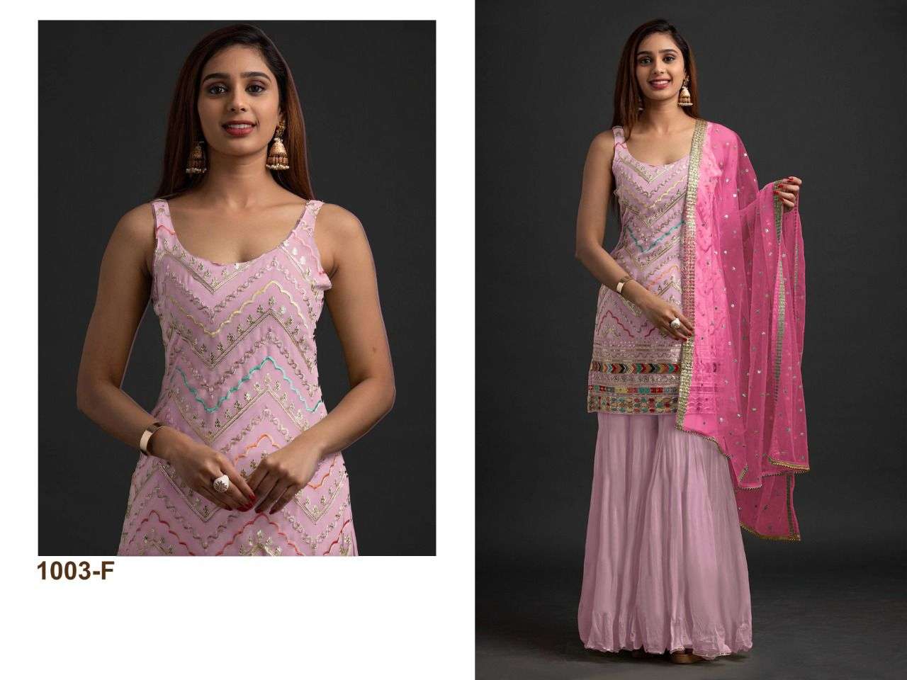 DESIGNER FANCY PINK SHARARA SALWAR SUIT FOR WEDDING PARTY WEAR IN GEORGETTE FABRIC CPR 1003 F