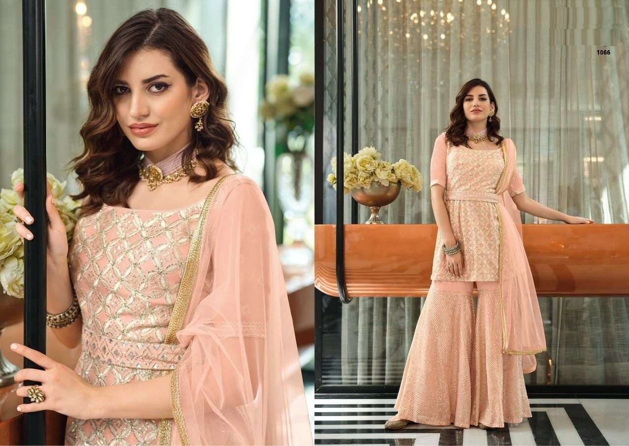 DESIGNER FANCY STRAIGHT TOP PALAZZO SALWAR SUIT FOR WEDDING PARTY WEAR IN GEORGETTE FABRIC HAZAL 1066