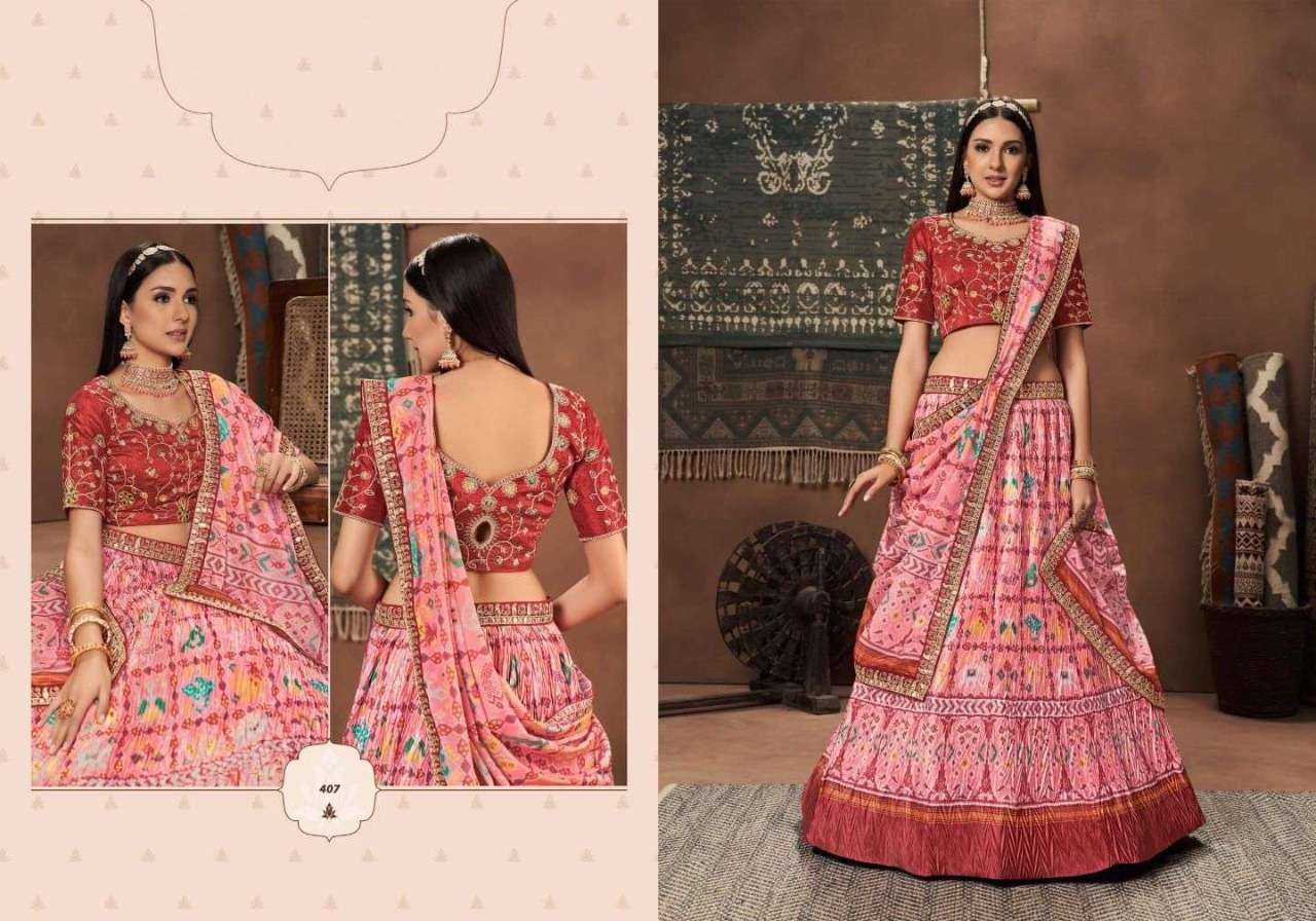 DESIGNER FANCY TRENDY PARTY WEAR GEORGETTE SILK LEHENGA CHOLI KAVIRASM 407